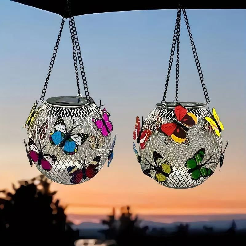 Solar Hanging Outdoor Lanterns With Vintage-Style LED Filament Bulb And Metal Cage Waterproof Suspension Stornfield