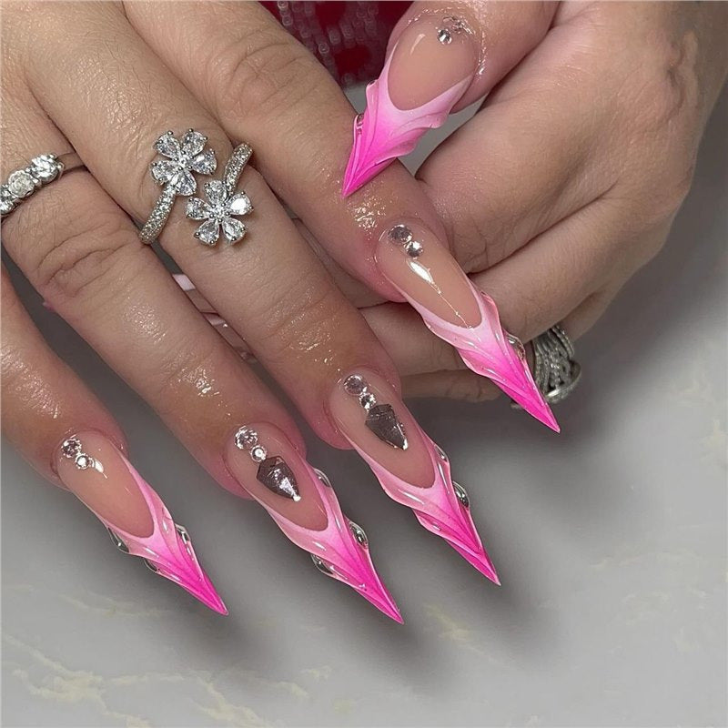 Stiletto Press-On Nail Extensions with Rhinestone Accents Stornfield
