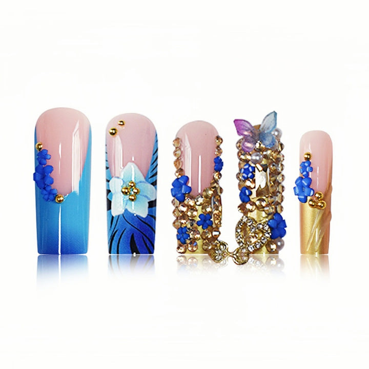 Artistic Floral Embellished Press-On Nail Extensions Stornfield