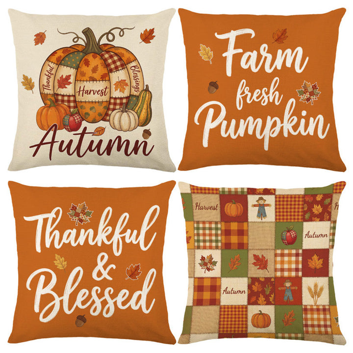Decorative Harvest-Themed Throw Pillow Covers with Linen Texture