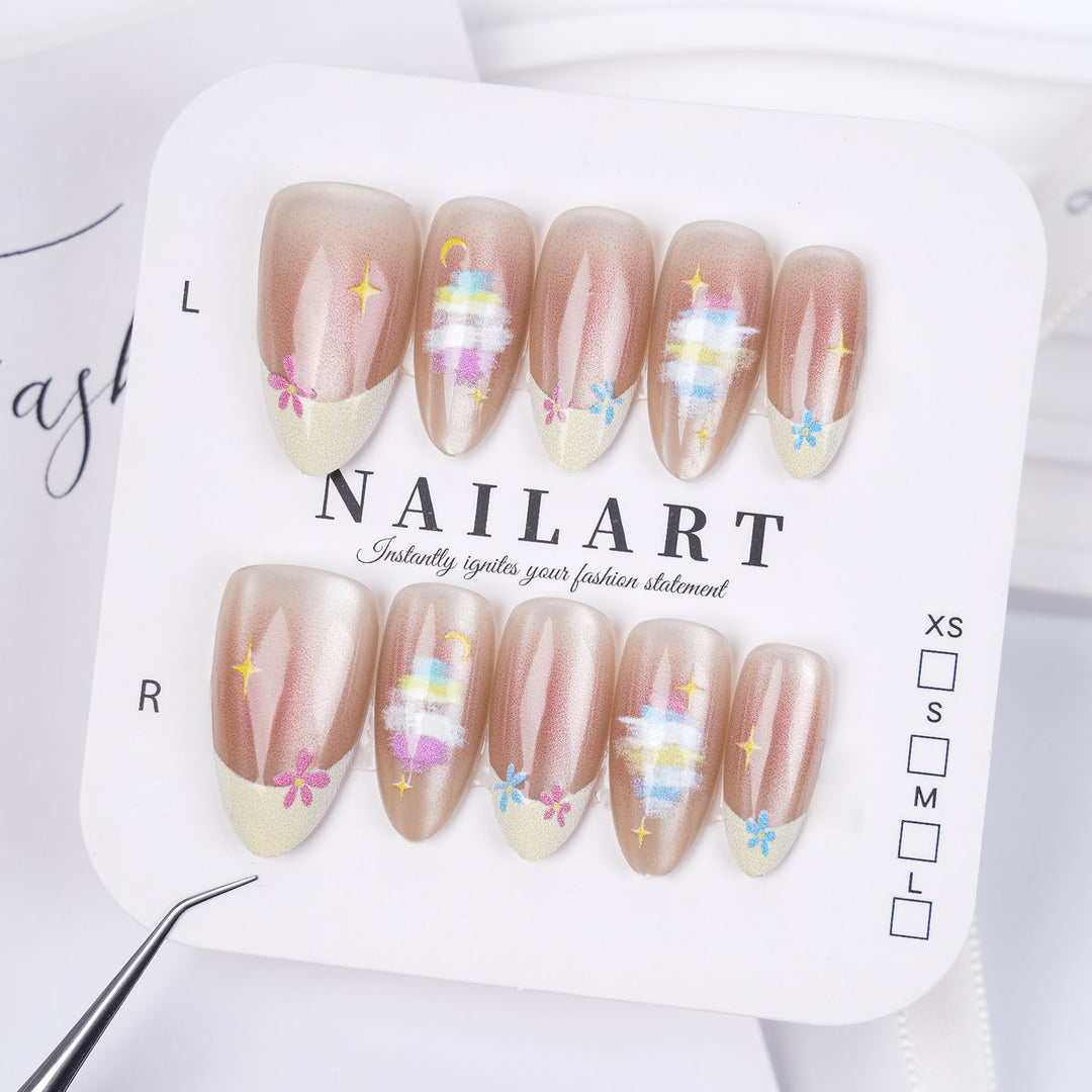 Artistic Stiletto Press-On Nail Set with Floral Embellishments Stornfield