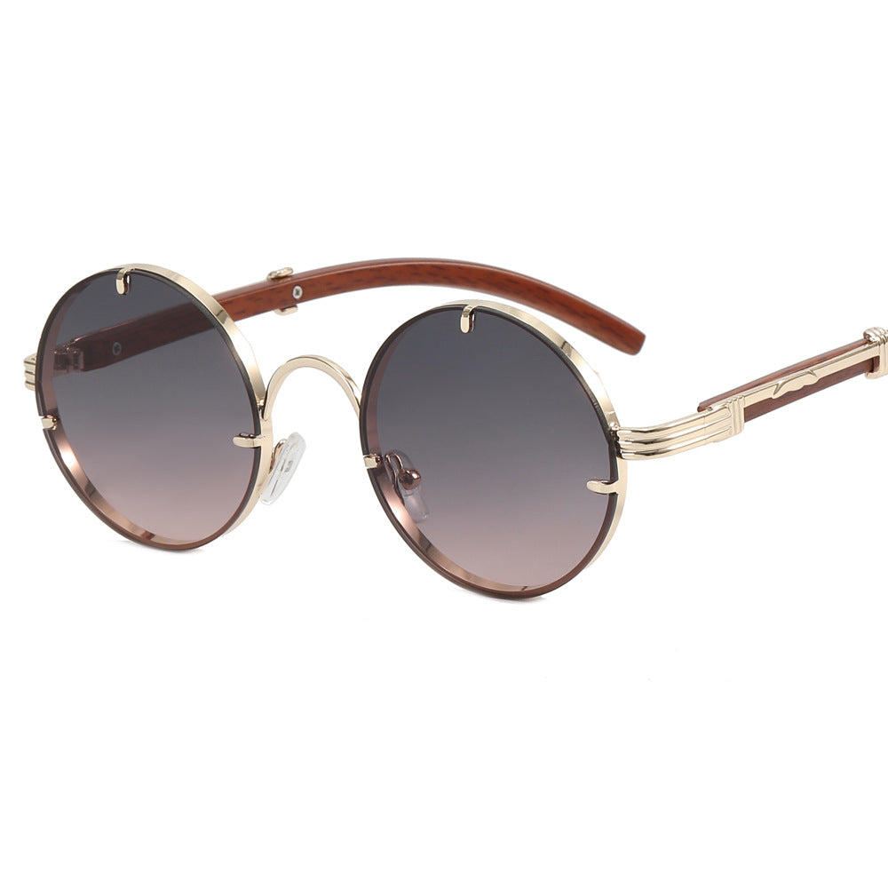 Ladies round sunglasses with luxurious wooden frame and golden accents Stornfield