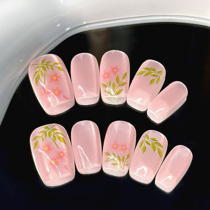 Artistic Press-On Nail Set with Floral Design Stornfield