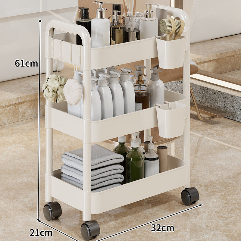 Three-Tier Rolling Mobile Storage Cart with Wheels and Removable Accessory Cups