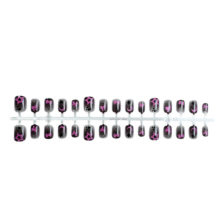 Artistic Press-On Nail Set with Star and Bow Designs