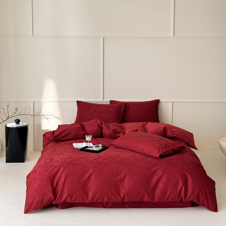 Premium bedding set made of cotton satin with fine tone-on-tone bamboo jacquard