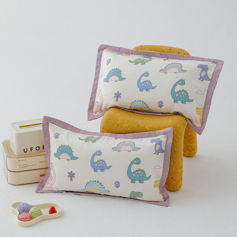 Children's pillowcase set made of breathable cotton blend with cute animal and fruit motifs