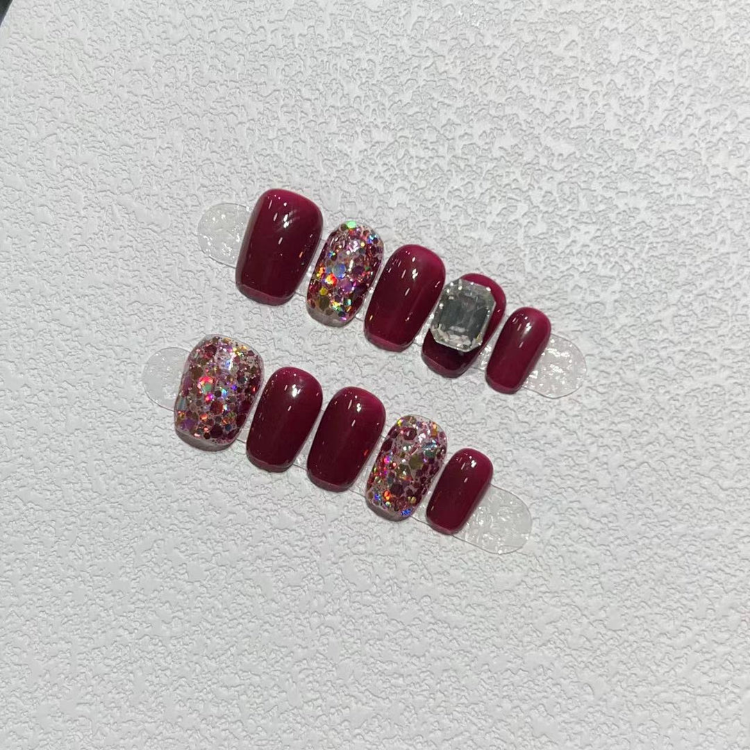 Elegant Press-On Nail Art Set with Gemstone Accents Stornfield