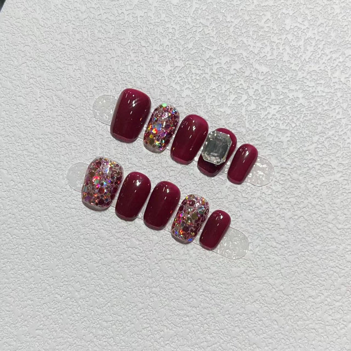 Elegant Press-On Nail Art Set with Gemstone Accents Stornfield