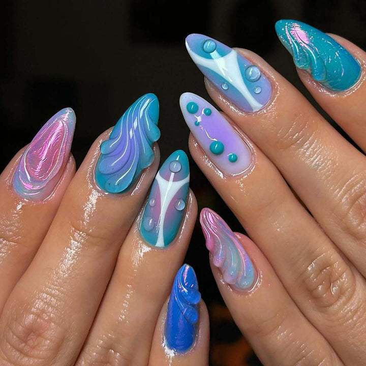 Acrylic Nail Set with Modern Aqua Designs Stornfield