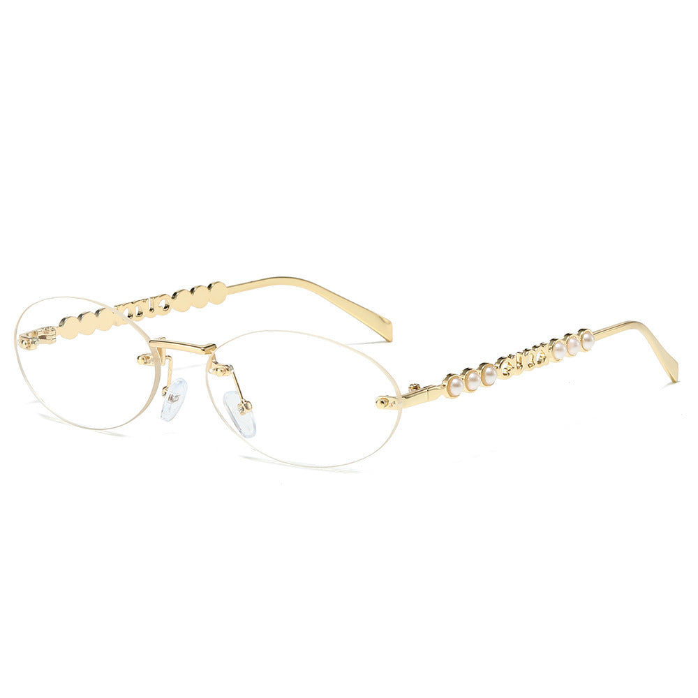 Women's fashionable sunglasses with oval frame and pearl-embellished temples Stornfield