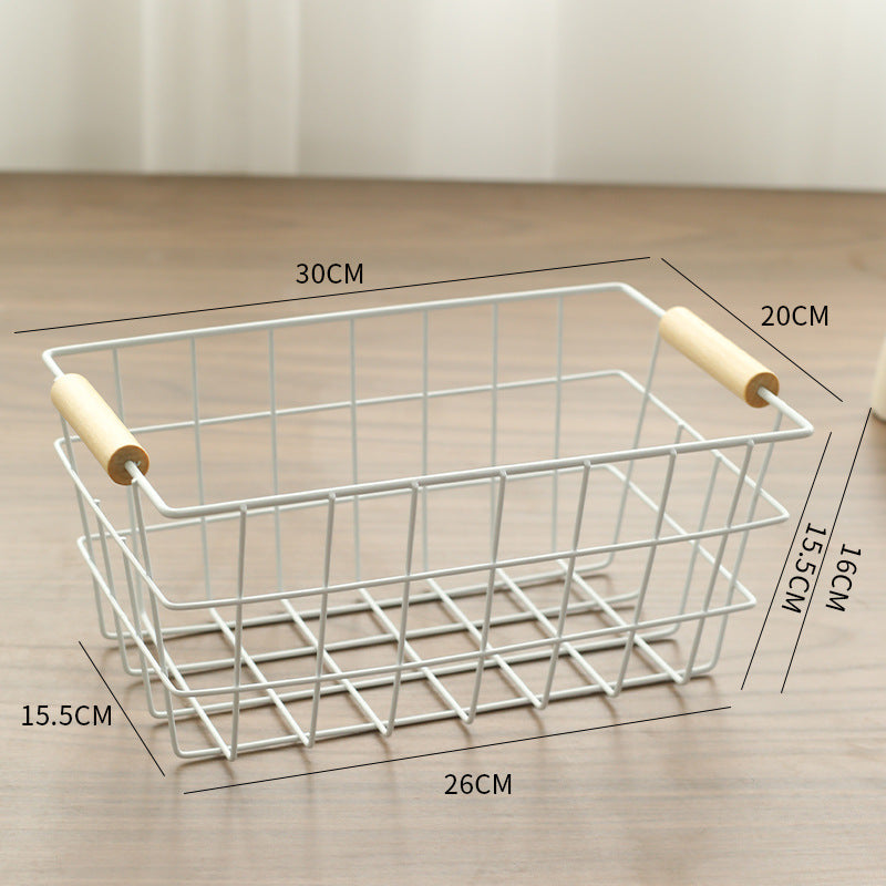 Unisex Wire Storage Basket with Ergonomic Wooden Handles Stornfield