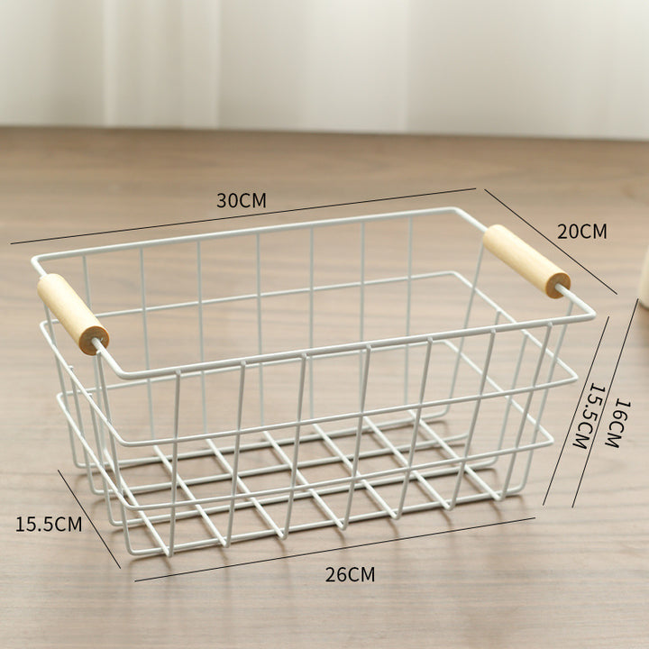 Unisex Wire Storage Basket with Ergonomic Wooden Handles Stornfield