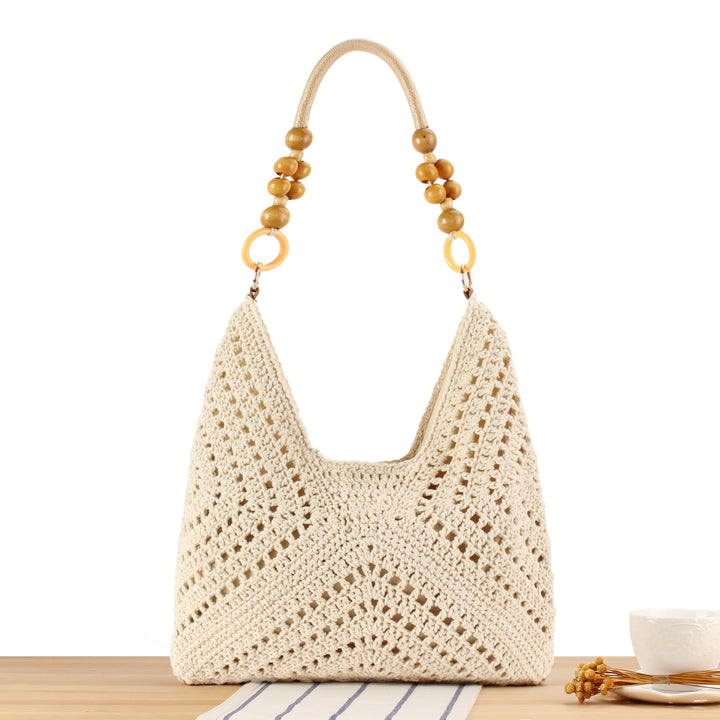 Handmade straw tote bag with elegant wooden handles Stornfield