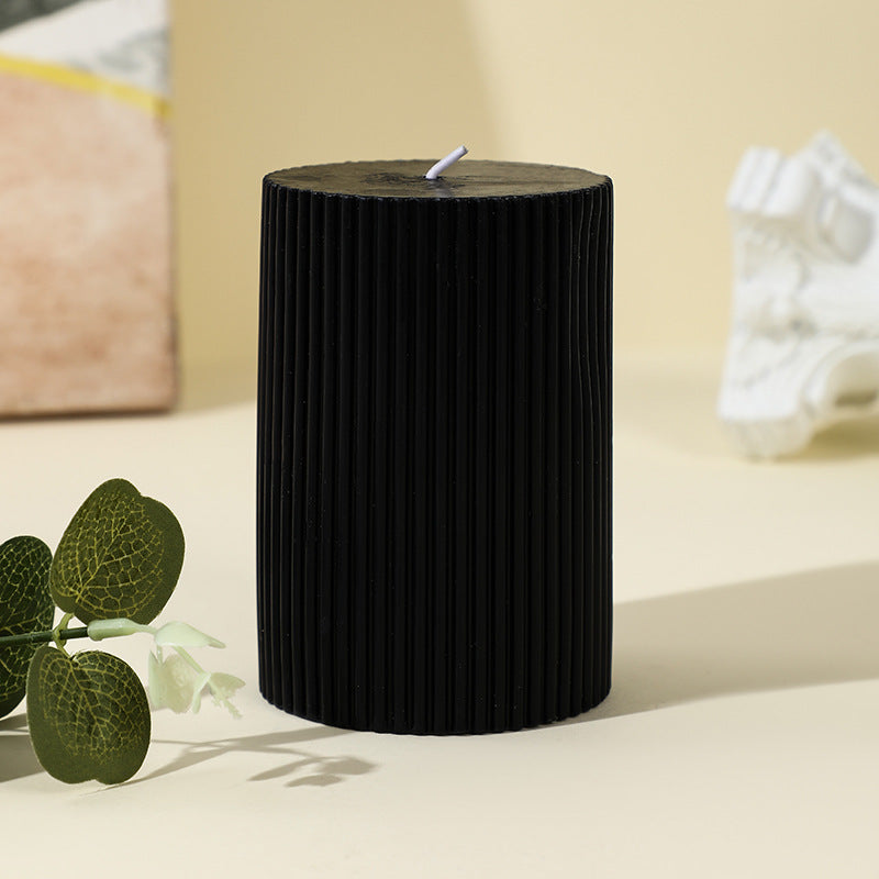 Vertical-Fluted Unscented Pillar Candle with Clean-Burn Soy-Blend Wax and Cotton Wick