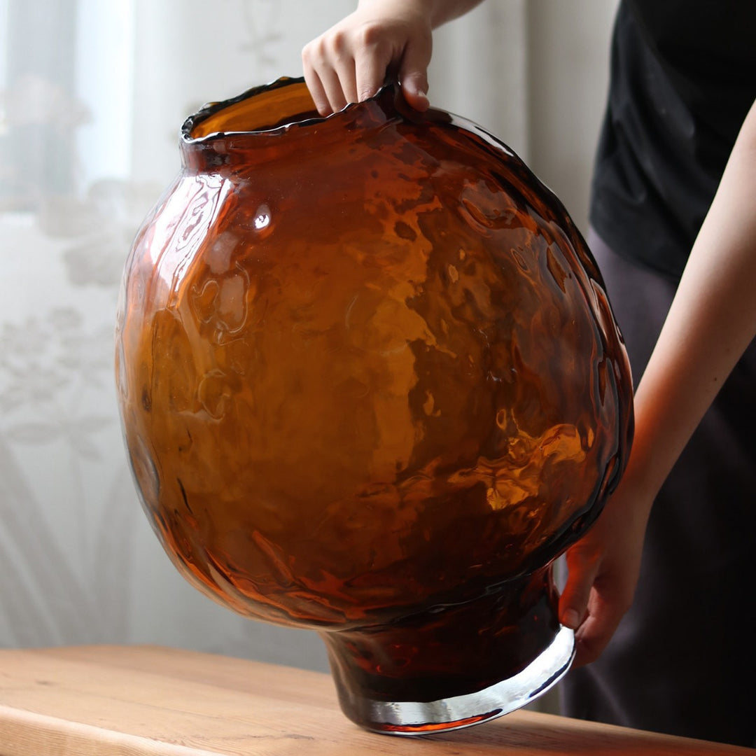 Handblown Organic Mushroom-Shaped Pedestal Vase with Thick Base Stornfield