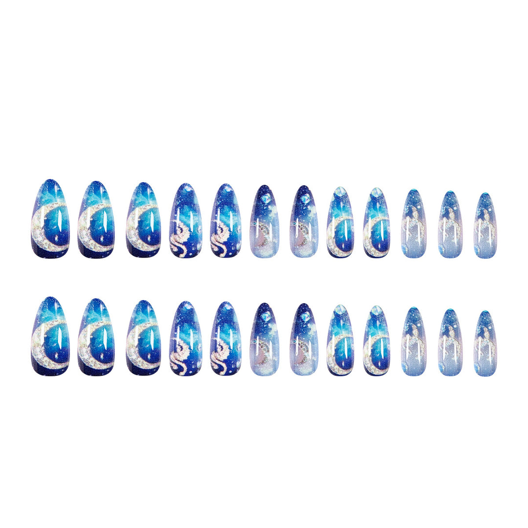 Elegant and creative stiletto artificial nails with glittering star design Stornfield
