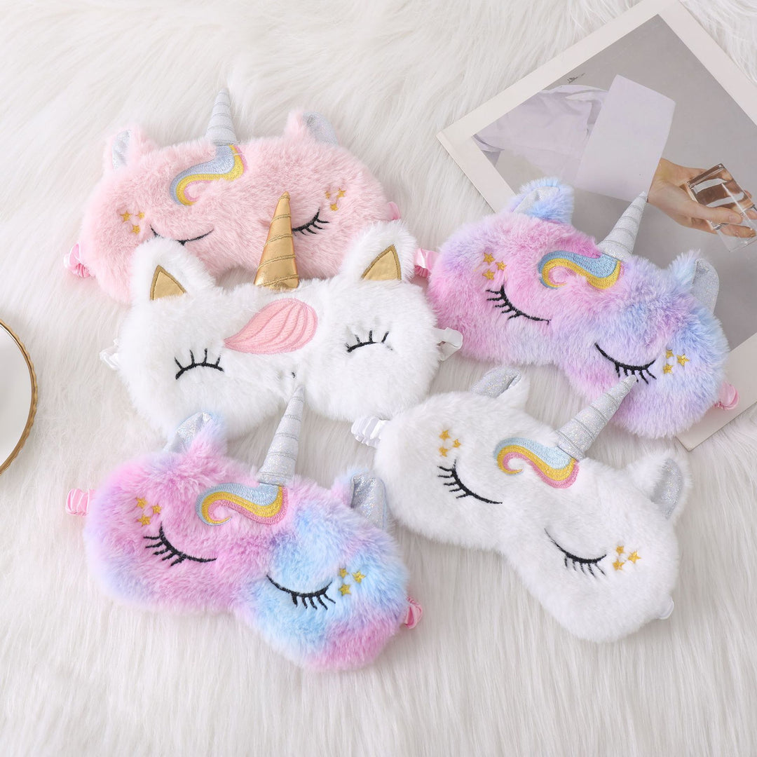Ladies nan cozy unicorn sleep mask with embroidered eyelashes, soft plush and elastic ruffled ribbon Stornfield