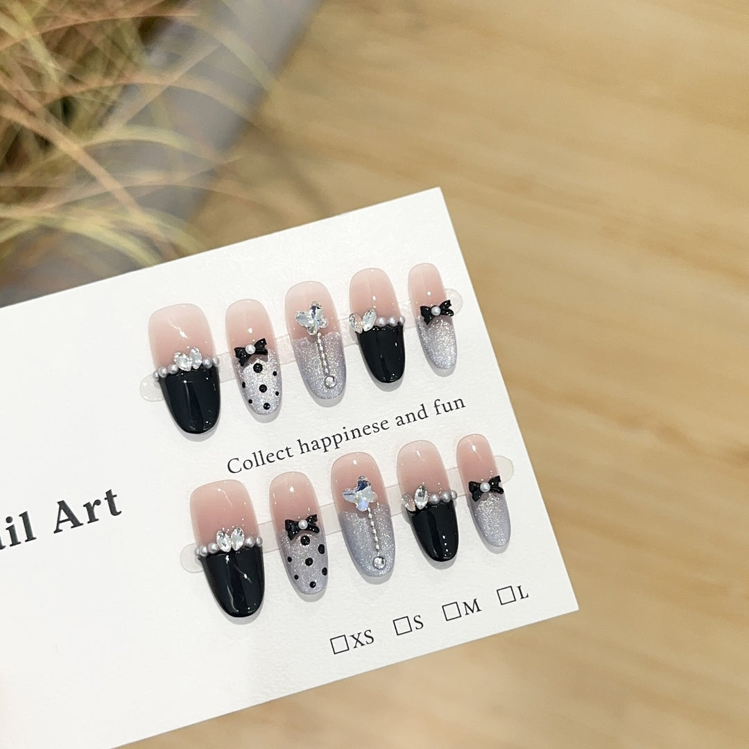 Glamorous Bow-Embellished Press-On Nail Set