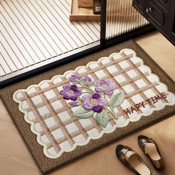 Floral Design Embroidered Welcome Mat