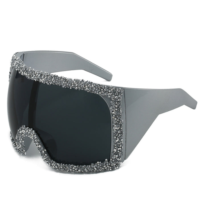Women's Sporty Oversized Sunglasses with Rhinestone Embellishments Stornfield