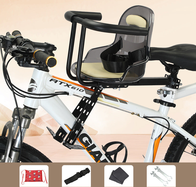 Front-Mounted Padded Child Bicycle Seat with Safety Harness and Adjustable Universal Mount Stornfield