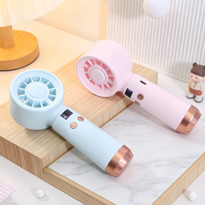 Cooling portable rechargeable bladeless handheld fan with LED speed display and USB charging Stornfield