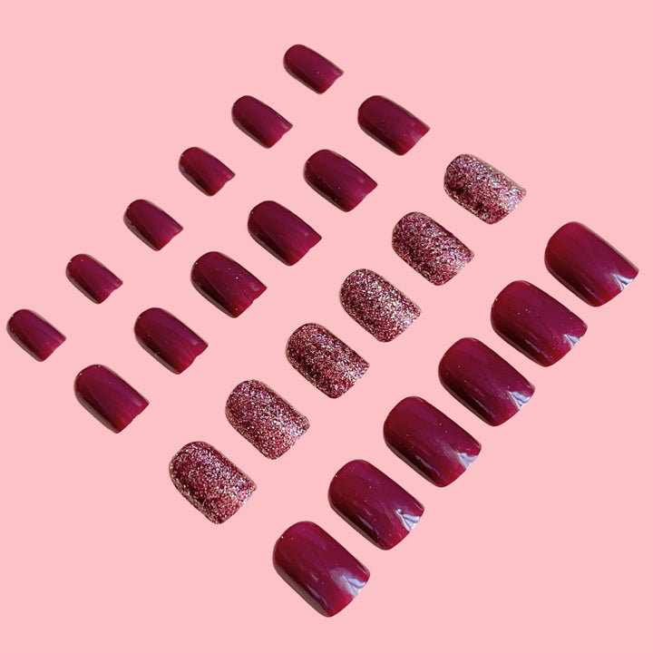 Glossy Press-On Nail Extensions with Glitter Stornfield