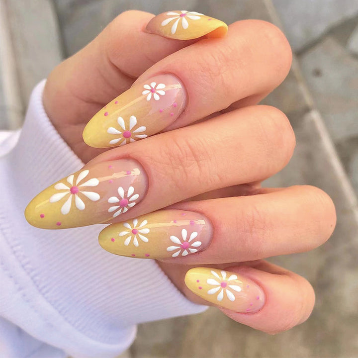 Artistic Press-On Nails with Floral Patterns Stornfield