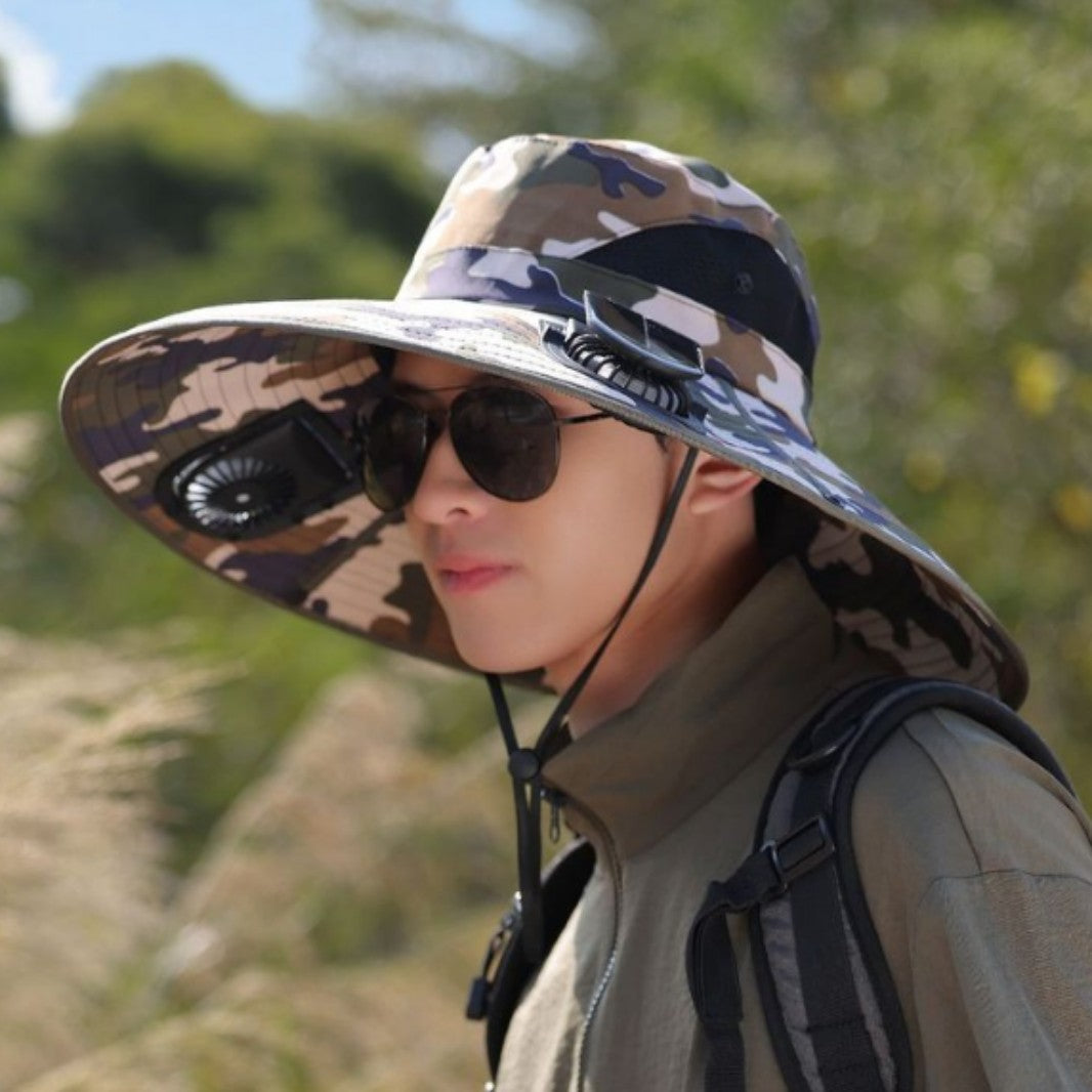 tactical fishing hat with wide brim, mesh ventilation and adjustable chin strap Stornfield