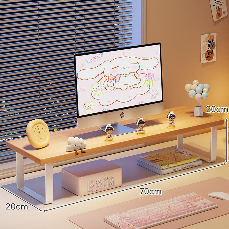 Elevated Monitor Riser Stand with Wood-Effect Top Metal Frame and Under-Shelf Storage