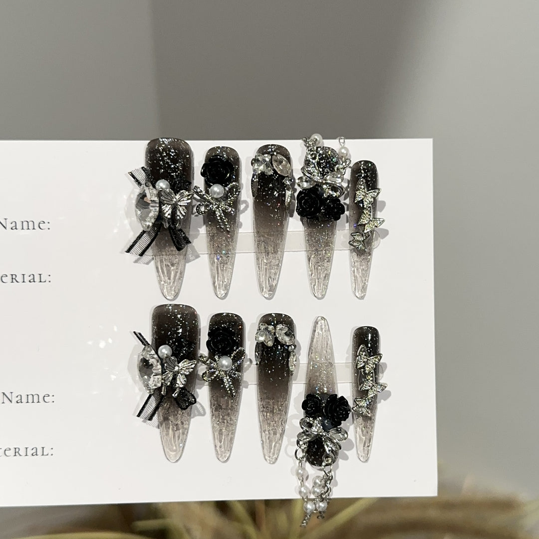 Elegant Rhinestone-Embellished Press-On Nail Extensions