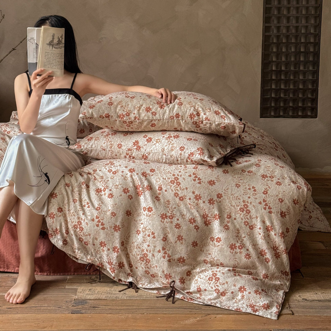 Floral Cotton Percale Duvet Cover Set with Tie-Closure