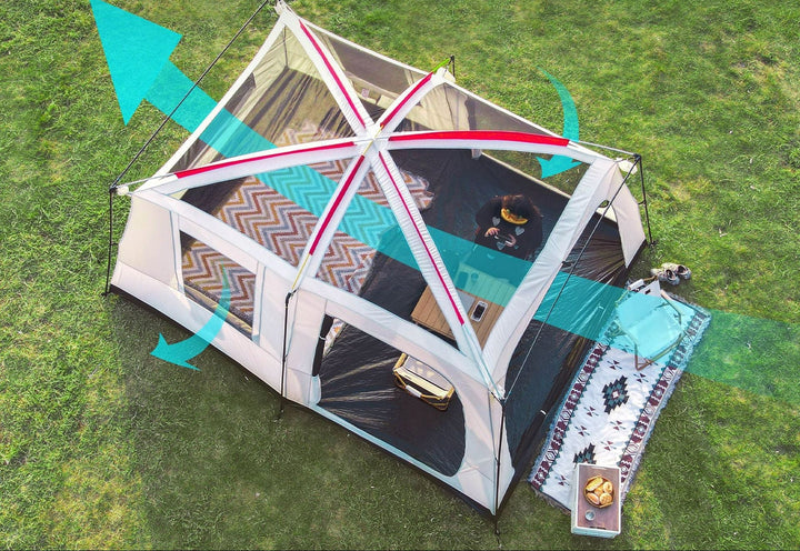 large family capacity blackout PVC dome tent with triple-door multi-window living area Stornfield