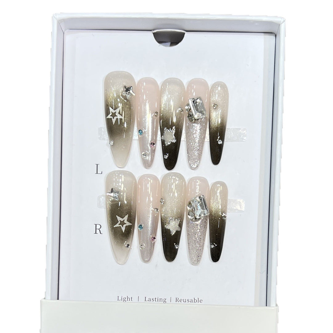 Artistic Stiletto Press-On Nail Set with Decorative Rhinestones Stornfield