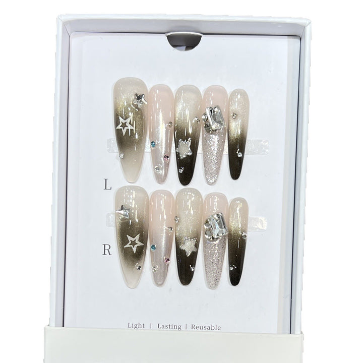 Artistic Stiletto Press-On Nail Set with Decorative Rhinestones Stornfield