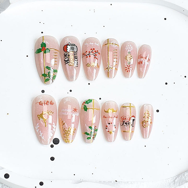 Artistic Press-On Nail Set with Cherry Blossom Design Stornfield