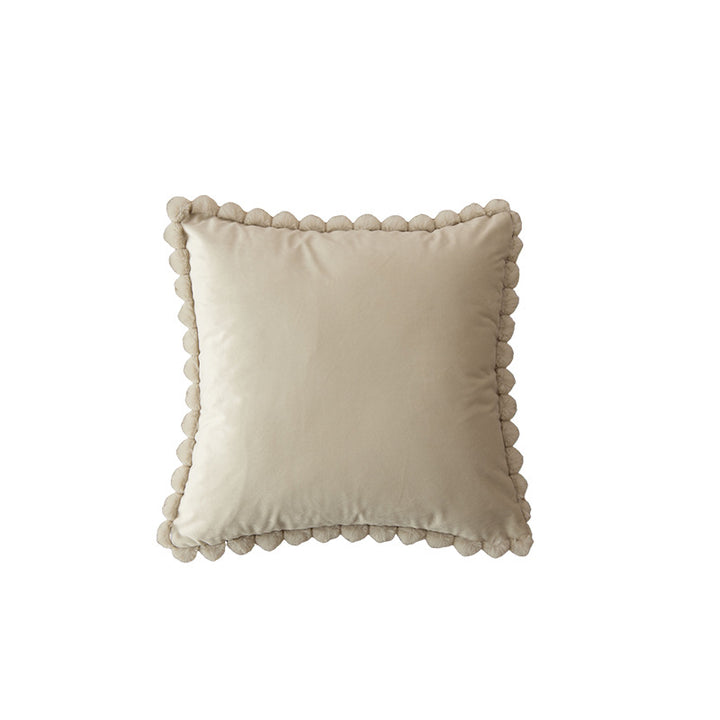 Plush Velvet Square Decorative Throw Pillow with Pom-Pom Border and Removable Cover