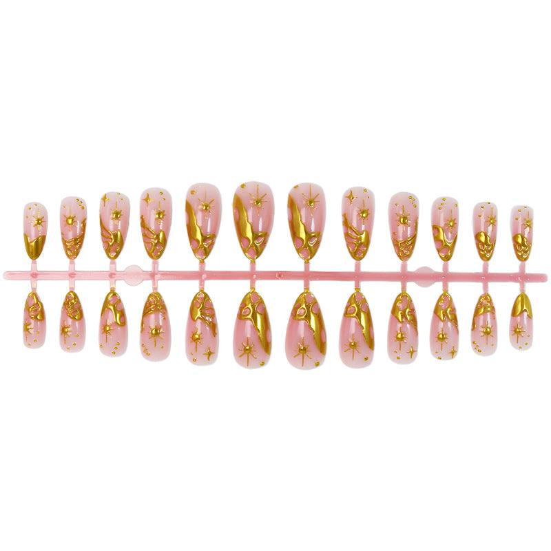 Acrylic Nail Set with Glamorous Gold Accents and Elegant Designs Stornfield