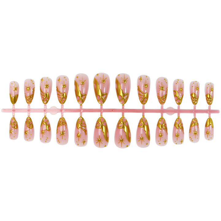 Acrylic Nail Set with Glamorous Gold Accents and Elegant Designs Stornfield