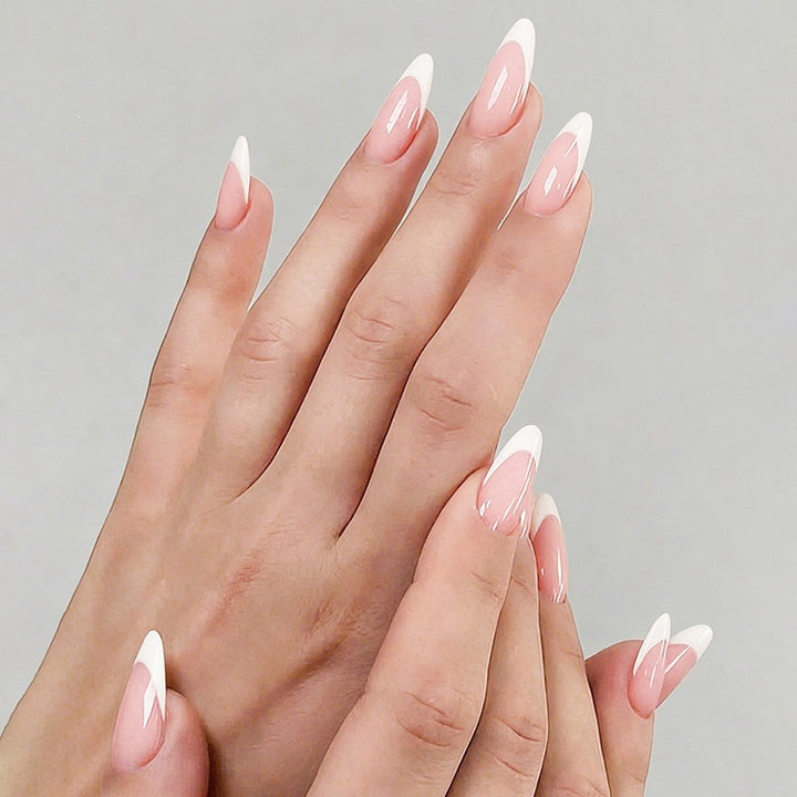 Acrylic nail set with luxurious color gradient and elegant lace accent Stornfield