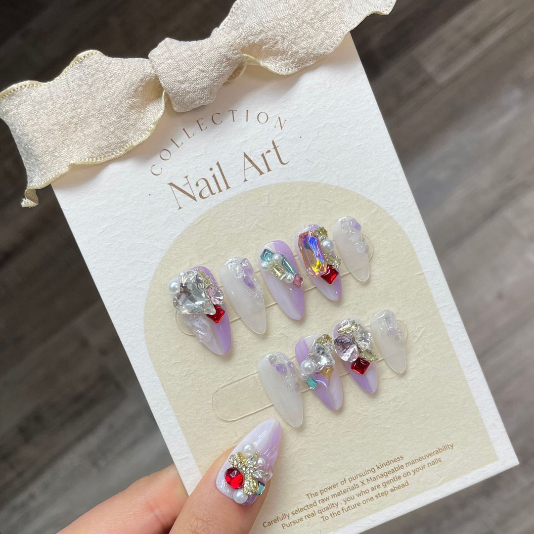 Decorative Press-On Nail Art Set with Floral and Whimsical Designs