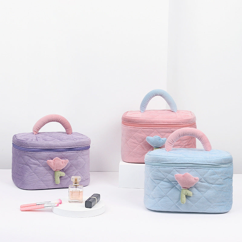 Floral Embellished Quilted Cosmetic Storage Case