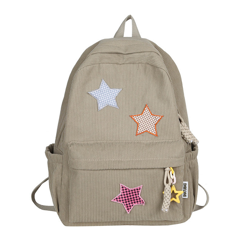 Fun Star Patterned Corduroy School Backpack Stornfield