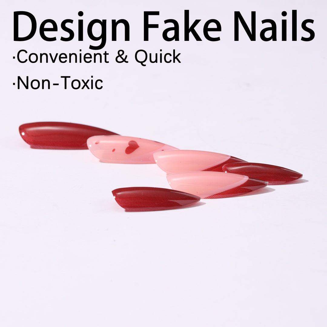 Artificial nail set with elegant heart accents and shine Stornfield
