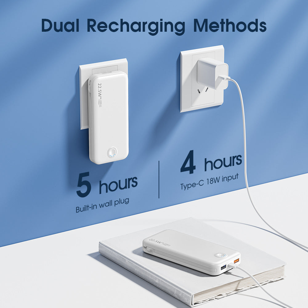 Powerbank with Integrated Wall Plug and Dual Charging Function Stornfield