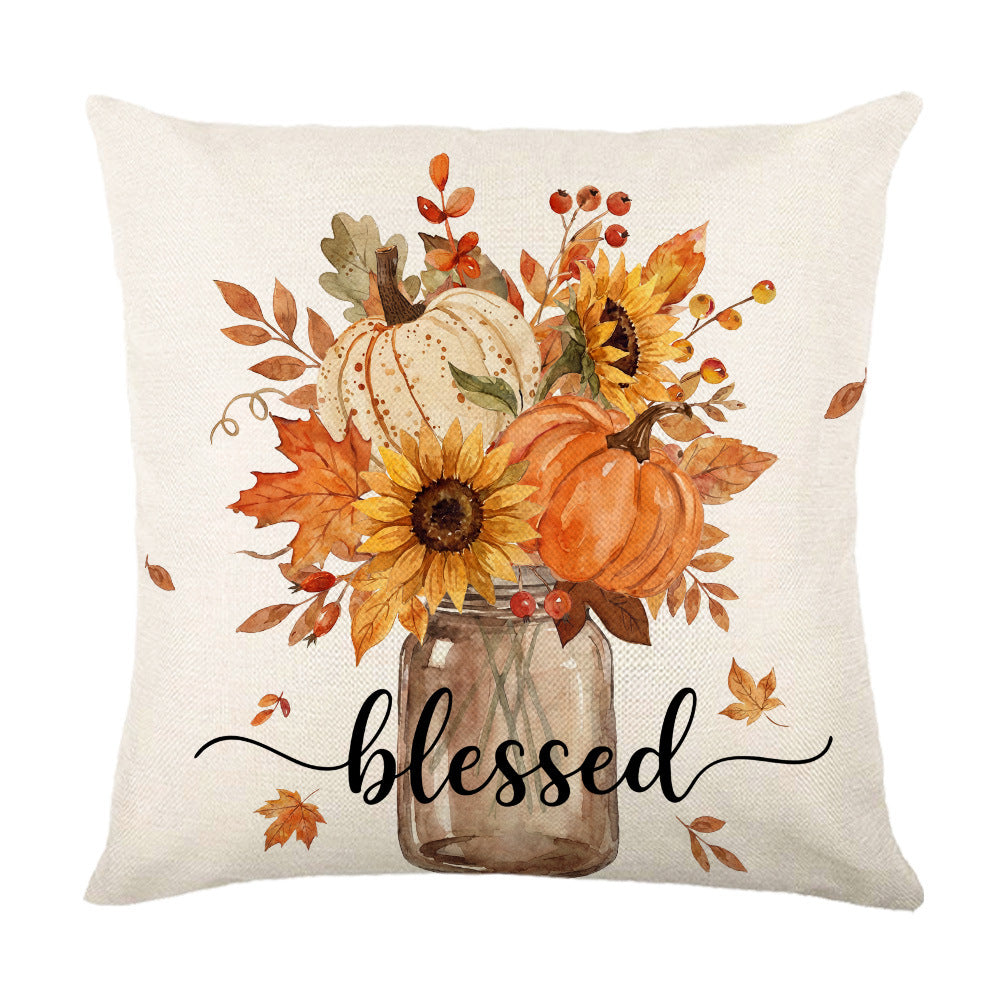 Decorative Autumn Basket Pumpkin Sunflower Square Pillow Cover with Hidden Zipper