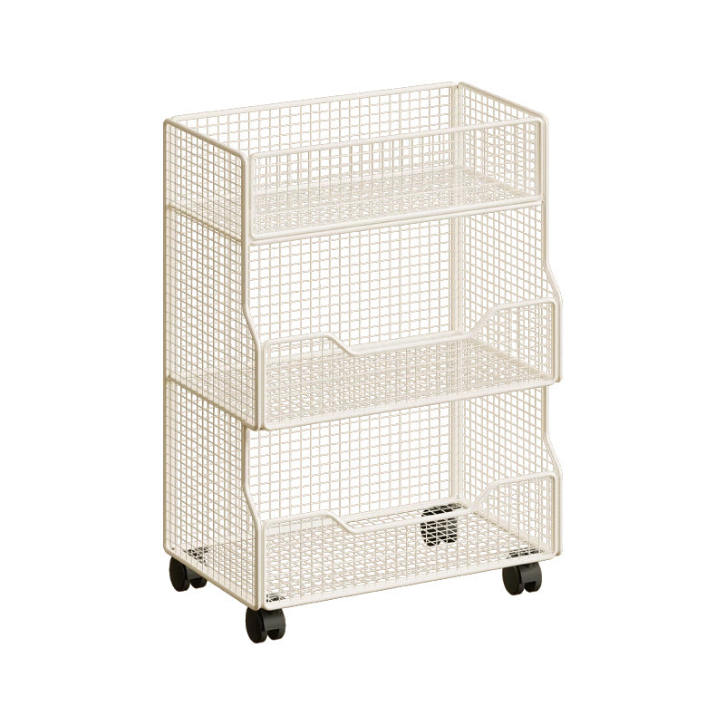 Two Tier Wire Mesh Kitchen Produce Storage Rack with Slide Out Lower Basket