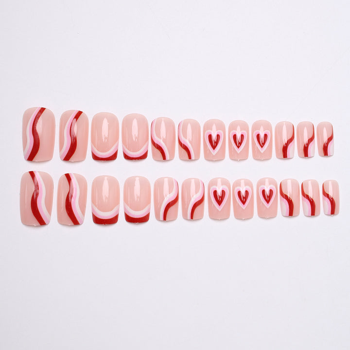Stylish Heart-Embellished Press-On Nails Stornfield
