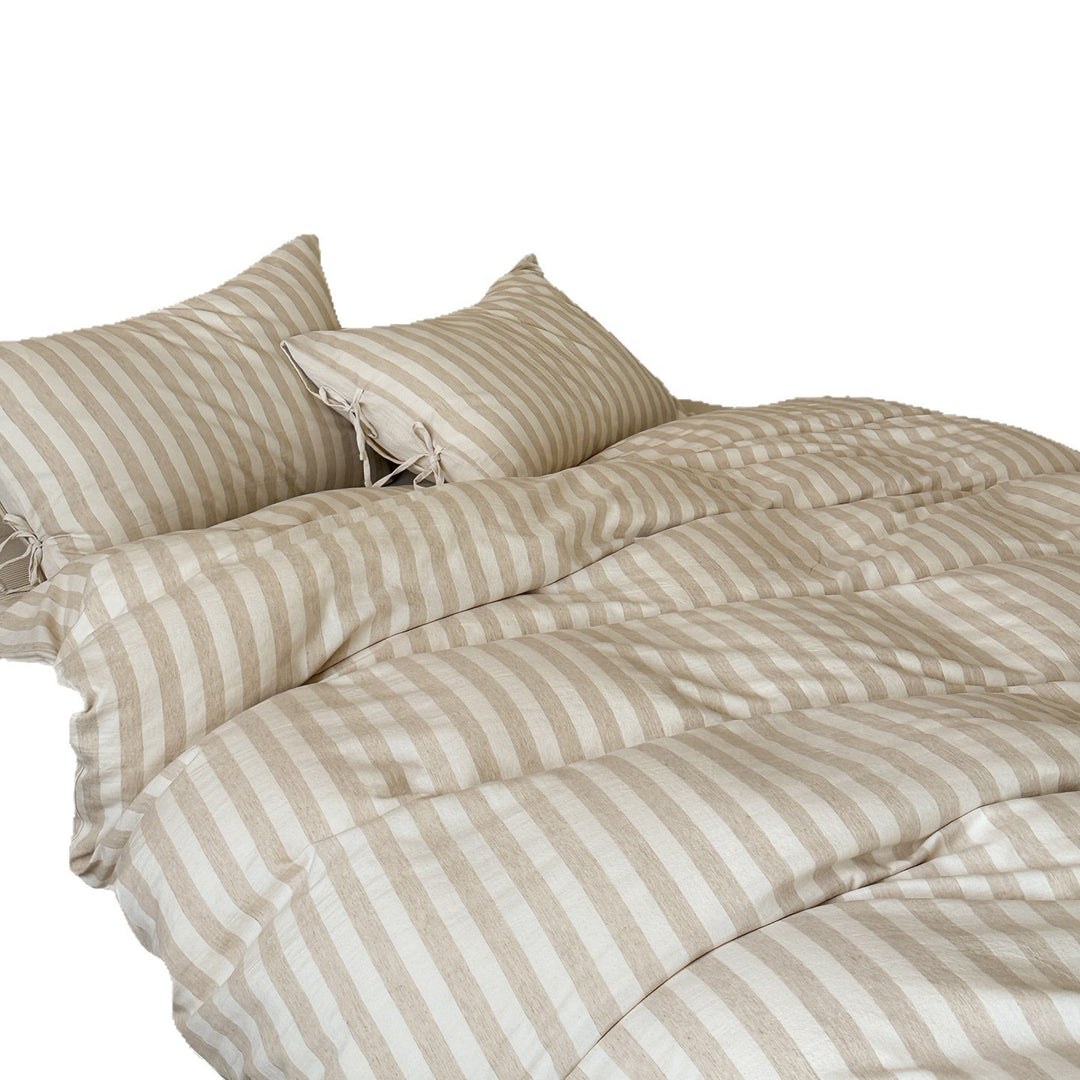 Striped Linen-Cotton Duvet Cover Set with Tied Hem
